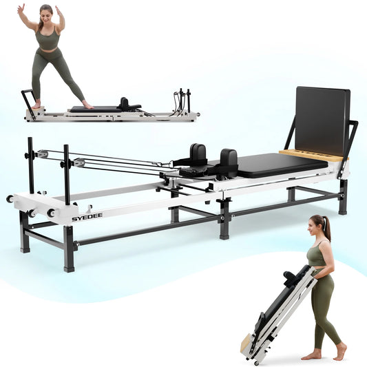 Foldable Pilates Equipment for Home Workouts,Balanced Body Pilates Reformer Machine for Home and Gym, Pilates Exercise Equipment with Jump Board, 220Lbs Resistance 5 Springs